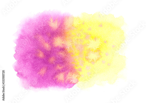 Abstract pattern of watercolor hand painting, drawing in yellow and violet colors  for background