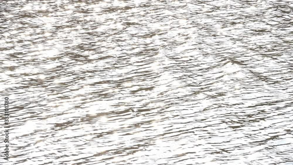 Slow motion speed scene of moving water surface reflect bright sunlight make gleam brilliant shine on stream, glitter gold color dot of sparkle grain texture, flow ripple sea wave pattern in ocean Slow motion speed scene of moving water surface reflect bright sunlight make gleam brilliant shine on stream, glitter gold color dot of sparkle grain texture, flow ripple sea wave pattern in ocean