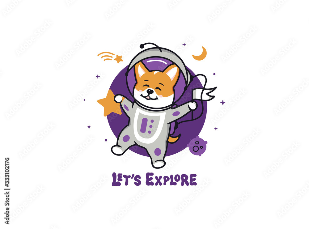 A little astronaut dog corgi, space logo with text. Funny cartoon character A little astronaut dog corgi, space logo with text. Funny cartoon character