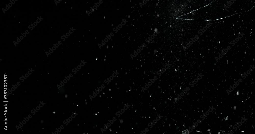 Broken cracks glass fracture effect texture isolated abstract black background. Bullet cracked window with big hole screen mirror weapon shot.