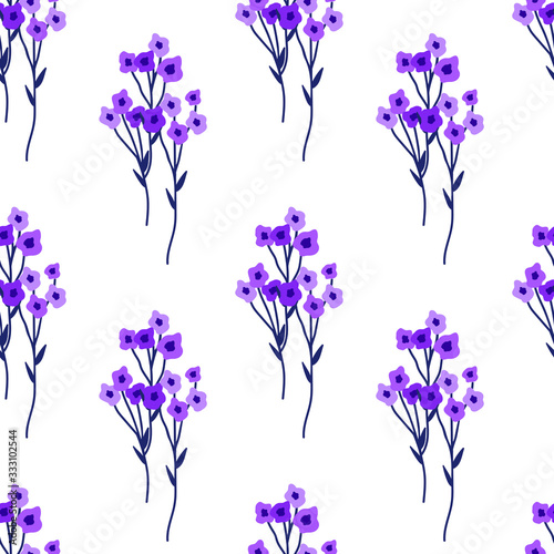 Field of purple flowers. Seamless pattern. Vector illustration.