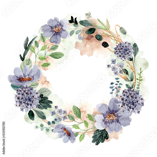 beautiful blue green floral watercolor wreath
