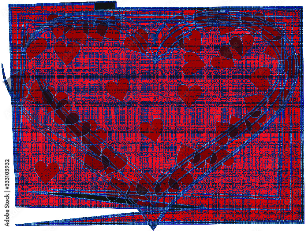 Abstrakt Herz Karten Design, rot blau mit Stoff-Struktur und Rahmen Abstrakt Herz Karten Design, rot blau mit Stoff-Struktur und Rahmen