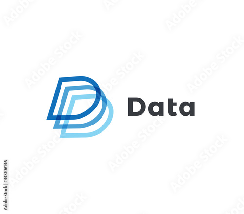 Abstract letter D, blue lines logo design. Big data base vector symbol template, data sorting geometric icon, Information sorting abstract emblem. Digital technology simple label. Advanced analytics