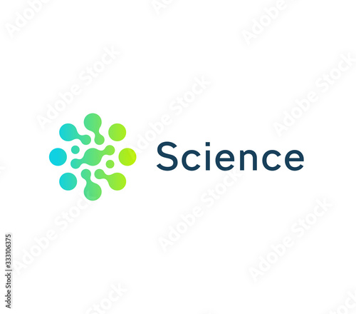 Science circle icon, green and blue circles. Dotted logo template, flat round emblem. Concept logotype design for business startup, science, medicine, automotive, technology. Vector logo.