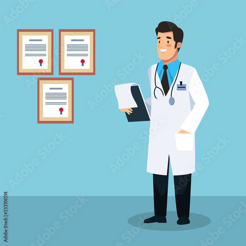 doctor professional with checklist character