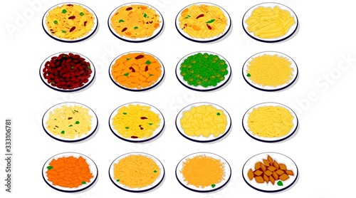All Namkeen Farsan,Chivda indian snacks Vector