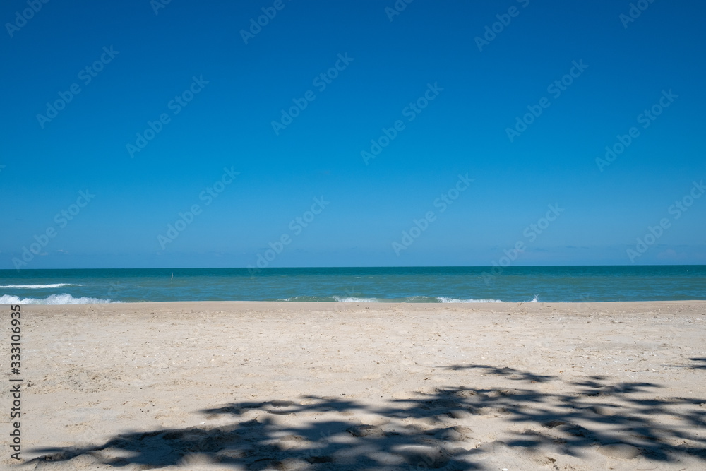 Dark blue sky on the sand beach,  Thailand