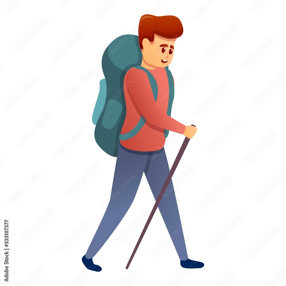 Walking tourist backpack icon. Cartoon of walking tourist backpack vector icon for web design isolated on white background