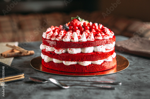 Delicious Red Velvet cake side view Fototapet