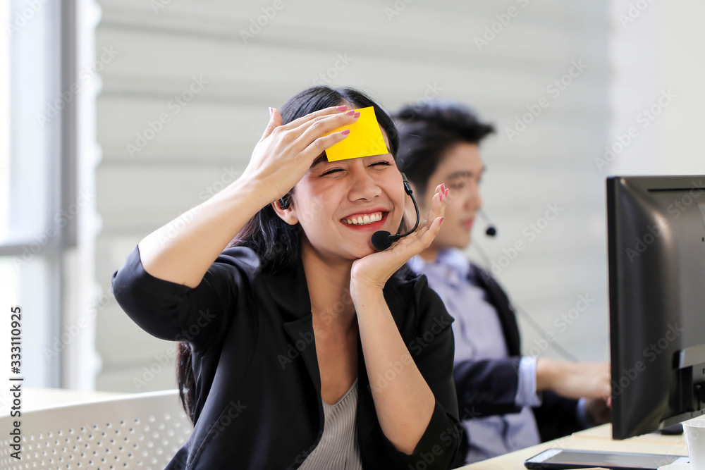 Obraz premium Asia call center workers or Confident business with headset,Customer suppor