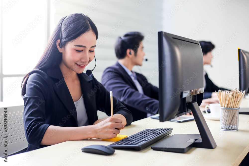 Asia call center workers or Confident business with headset,Customer suppor Asia call center workers or Confident business with headset,Customer suppor