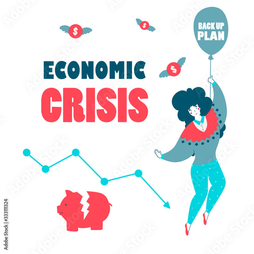 Economic crisis back up plan cartoon flat vector illustration.