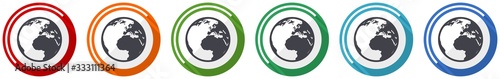 Earth icon set, flat design vector illustration in 6 colors options for webdesign and mobile applications