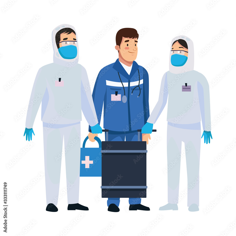 biohazard cleaning persons with paramedic characters