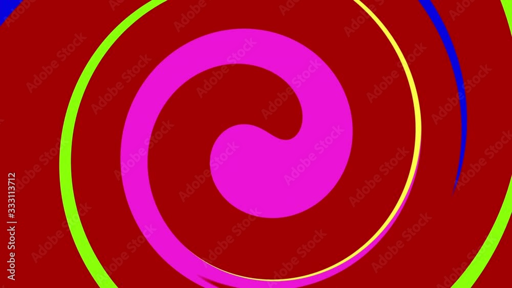 Abstract seamless loop background. Colourful twirl motion on red background. 4K motion graphic.