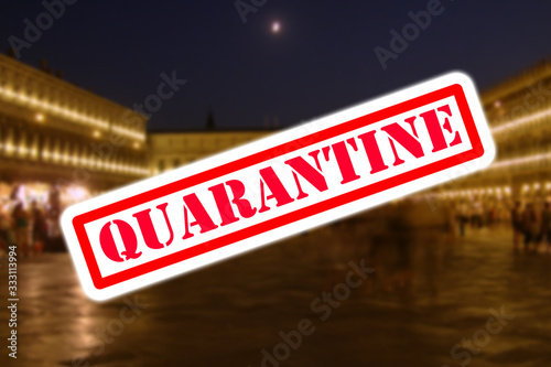 Venice  Italy is under quarantine due to Coronavirus outbreak. Representative image of landmarks from Venice with the Coronavirus warning sign. 