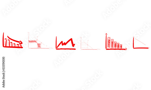 Wirtschaft Kurzarbeit Rezession Depression Krise Crash Zeichen Symbole Grafiken Reihe Rot