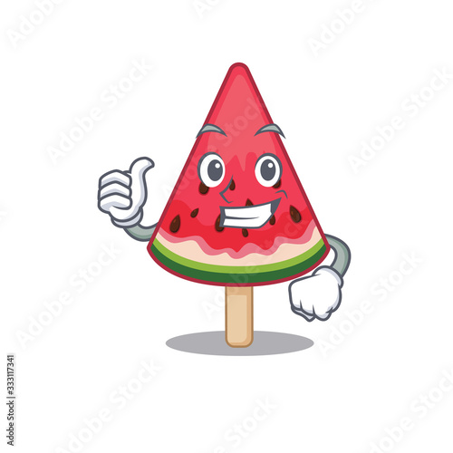 Cool watermelon ice cream cartoon design style making Thumbs up gesture photo