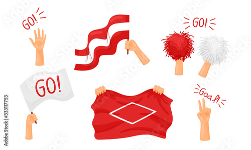 Fan Attributes and Symbols with Flag and Hand Gesture Vector Set