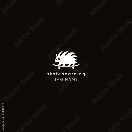 Cute hedgehog playing Skate board logo