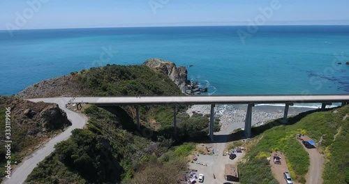 Flying in reverse above coast at Big Sur, California	