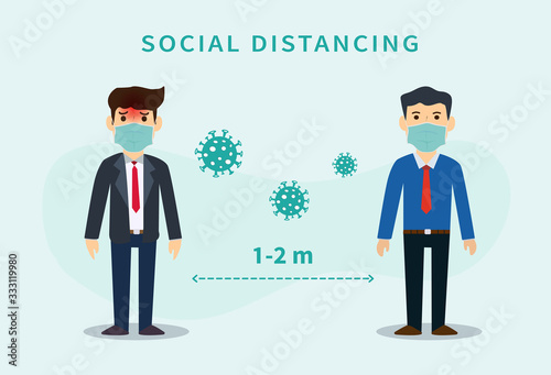 Social distancing. Space between people to avoid spreading COVID-19 Virus. Keep the 1-2 meter distance. Vector illustration	
