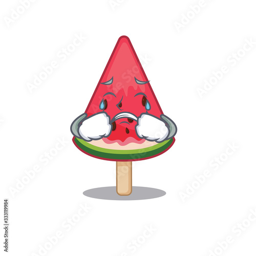 A Crying watermelon ice cream cartoon mascot design style