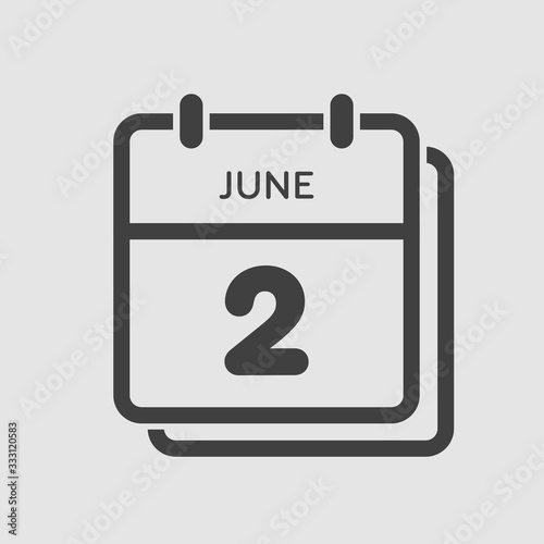 Icon calendar day 2 June, summer days of the year