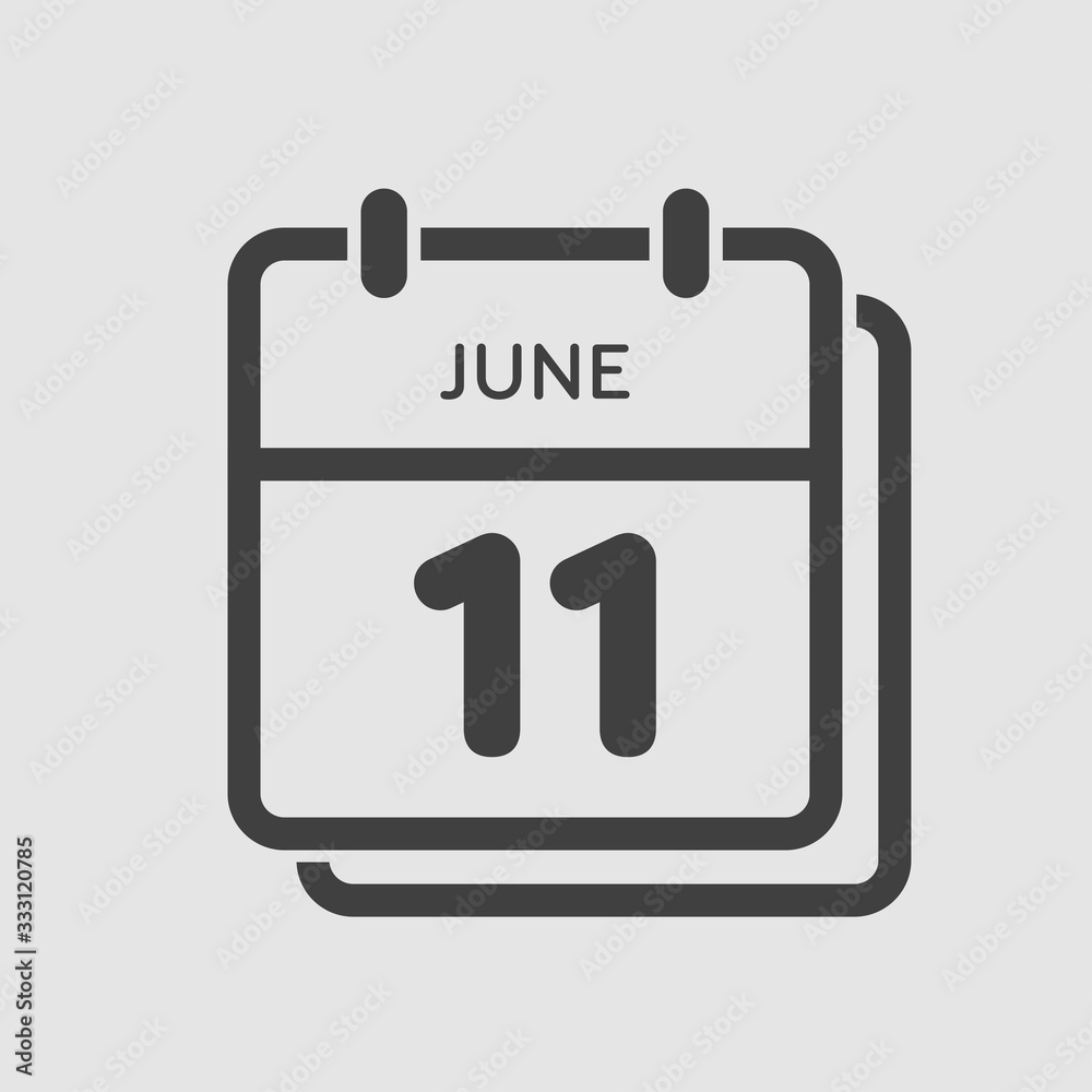 Icon calendar day 11 June, summer days of the year Icon calendar day 11 June, summer days of the year