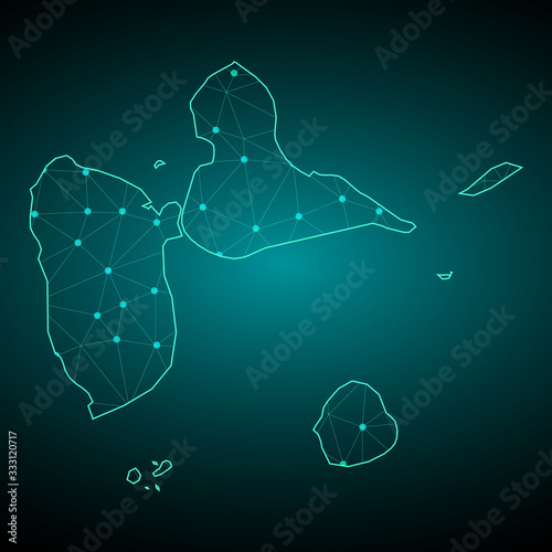 Wallpaper Mural Map of guadeloupe. Wire frame 3D mesh polygonal network line, design sphere, dot and structure. communications map of guadeloupe. Vector. - Vector Torontodigital.ca