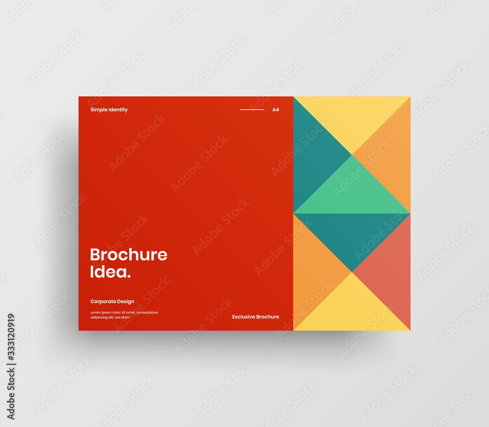 Creative business presentation vector A4 horizontal orientation front page mock up. Modern corporate report cover abstract geometric illustration design layout. Company identity brochure template.