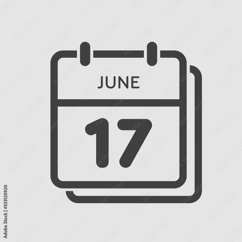 Icon calendar day 17 June, summer days of the year Icon calendar day 17 June, summer days of the year