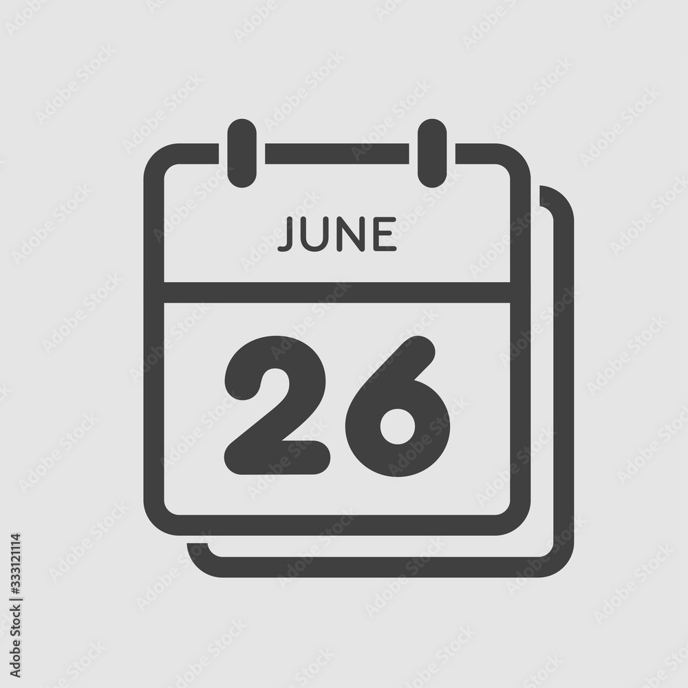 Icon calendar day 26 June, summer days of the year Icon calendar day 26 June, summer days of the year