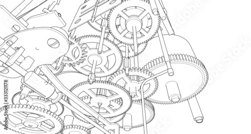 clockwork sketch mechanism 3d illustration