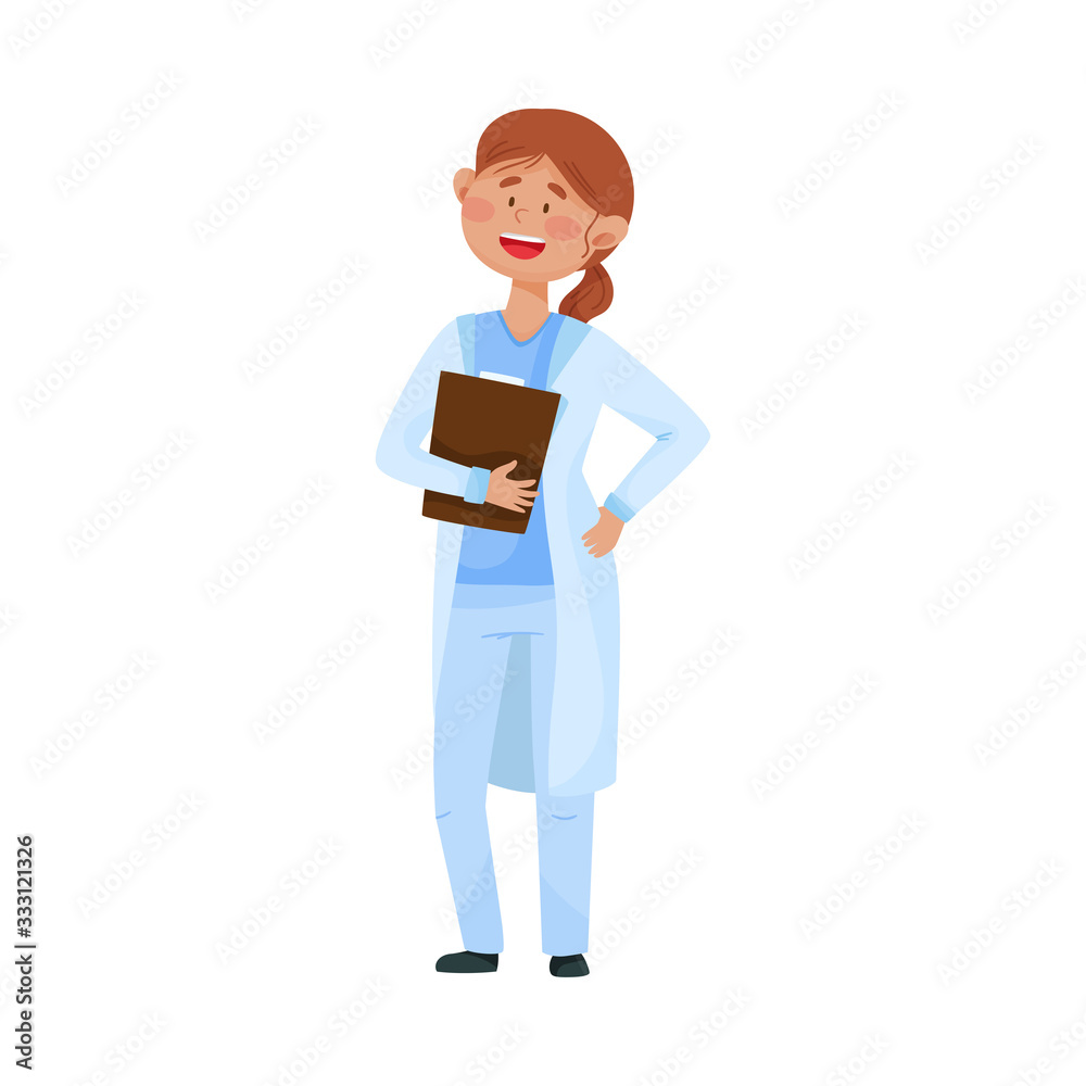 Woman Doctor in Medical Uniform Standing with Clip Board Vector Illustration Woman Doctor in Medical Uniform Standing with Clip Board Vector Illustration