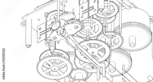  clockwork sketch mechanism 3d illustration