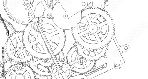  clockwork sketch mechanism 3d illustration