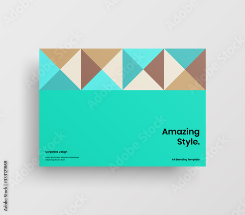 Creative business presentation vector A4 horizontal orientation front page mock up. Modern corporate report cover abstract geometric illustration design layout. Company identity brochure template.