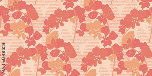 Orange orchid abstract floral seamless pattern
