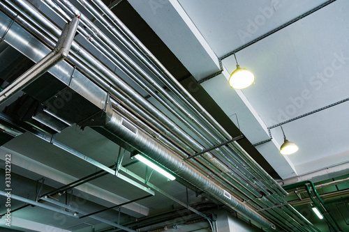 metal pipes under the ceiling