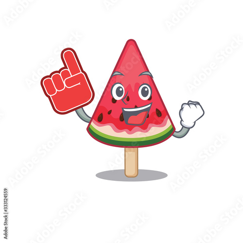 watermelon ice cream mascot cartoon style with Foam finger