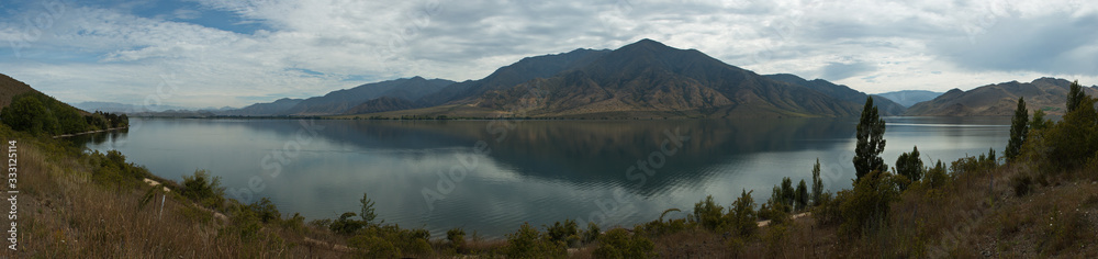 Panoramic view of Lake Benmore on South Island of New Zealand