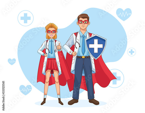 super doctors couple with hero cloak and shield vs covid19