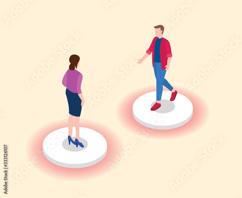 social distancing or physical distance concept with two people keep distance from each other