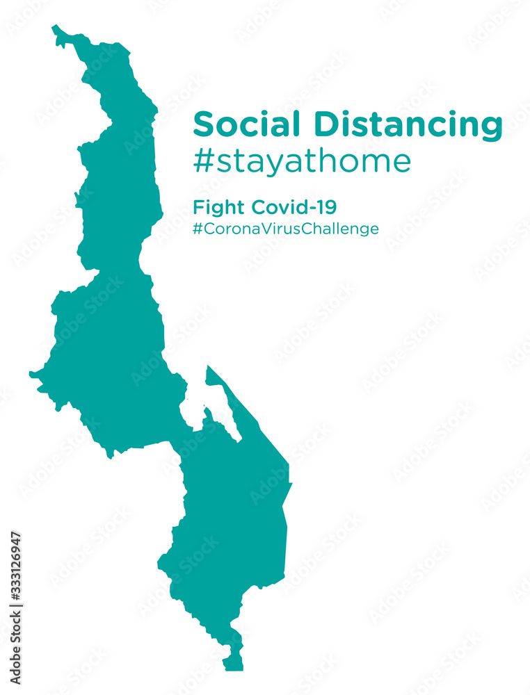 Malawi map with Social Distancing stayathome tag