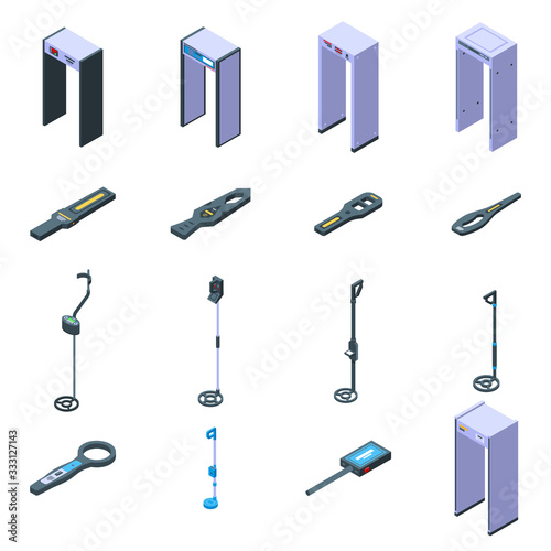 Metal detector icons set. Isometric set of metal detector vector icons for web design isolated on white background