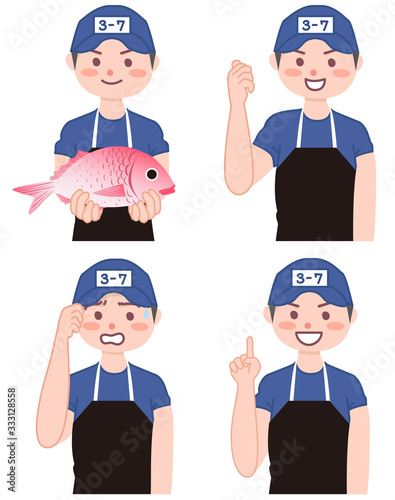 魚屋　店員　ポーズいろいろ