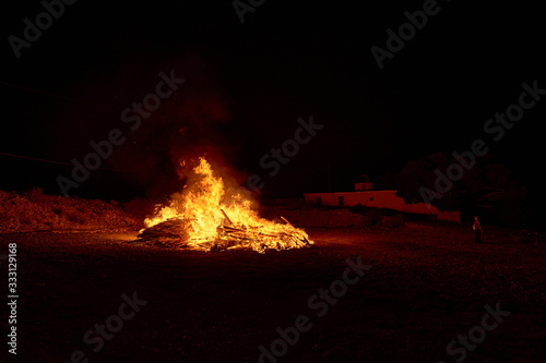 Great bonfire at night in Tenerife, Canary Islands, Spain