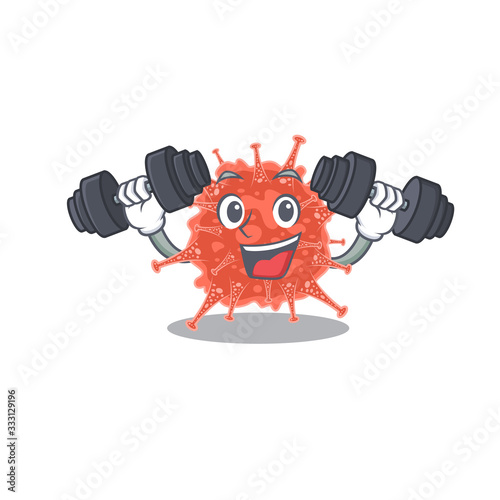 Smiley Fitness exercise orthocoronavirinae cartoon character raising barbells